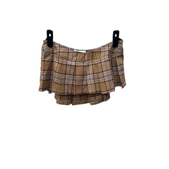 Dolls Kill New Pink Plaid Brown Pink Micro Mini Skort SMALL - Picture 1 of 5